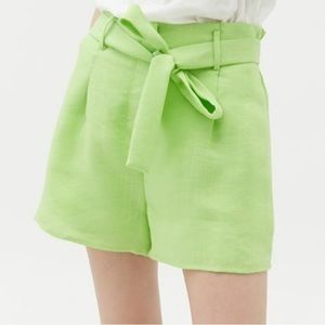 NEW J.O.A. Linen Paperbag Shorts in Lime Green